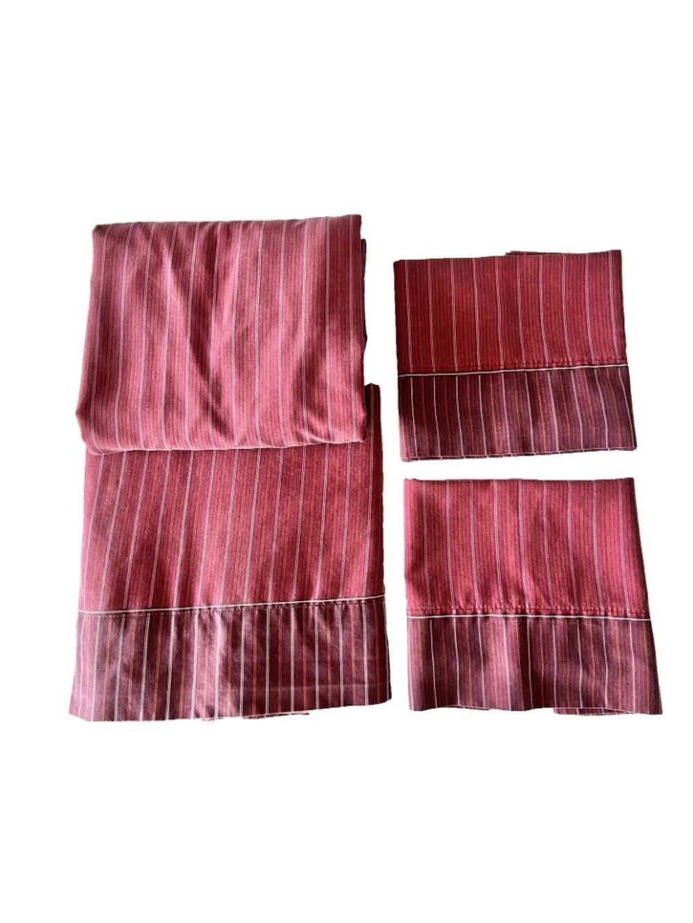 4 Pc QUEEN Sheet Set Stripe Burgundy Pinstripe West Point Stevens Made in USA